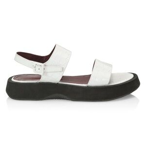 Staud Nicky Croc-Embossed Leather Platform‎ Slingback Sandals Size 35/